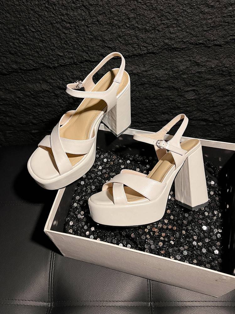 Sandal cao gót nữ quai chữ T đế xuồng gót vuông 9 cm — màu đen, màu trắng ngà chi tiết 15