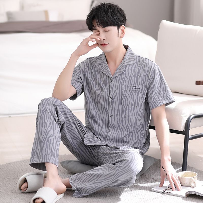 Pijamas verano de los hombres 100% algodón pantalones de manga corta de algodón verano delgado más tamaño de mediana edad homewear de los hombres