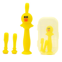 2024 Cartoon Duck Design New Baby First Teeth Toothbrush – Soft, Training-Ready Silicone Toothbrush for Toddlers and Kids