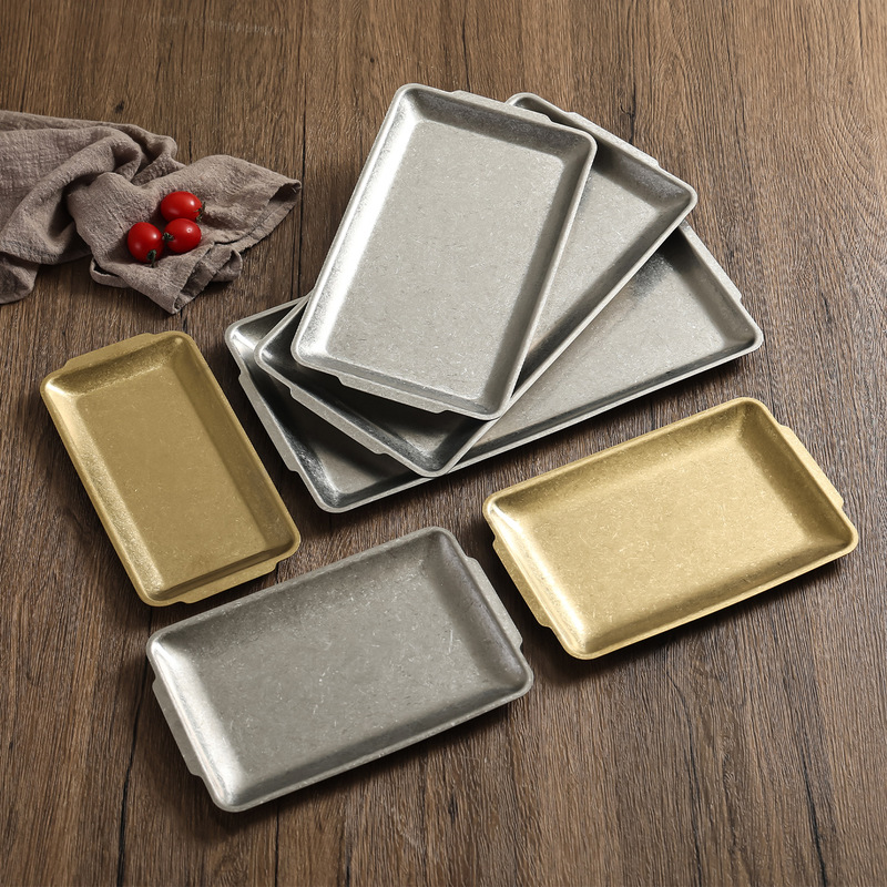 Rectangular 304 Stainless Steel Plate Korean Barbecue Plate Creative Dessert Flat Sushi Plate Tray Storage Plate Rectangular 304 Stainless Steel Plate Korean Barbecue Plate Creative Dessert Flat Sushi Plate Tray Storage Plate