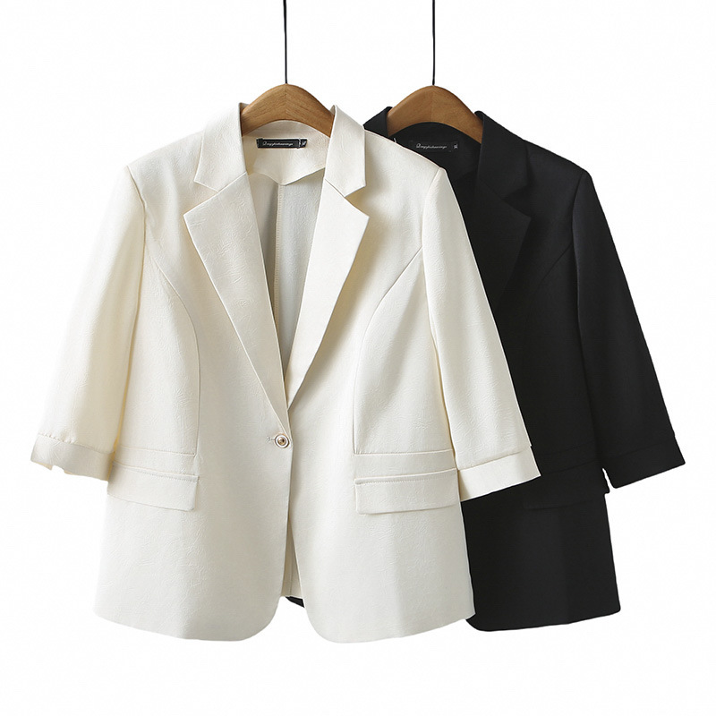 Small chubby girl Suit 2025 Spring/Summer Thin plus size Korean Style Elegant One Button Shoulder Seven-point Sleeve Jacket for Women