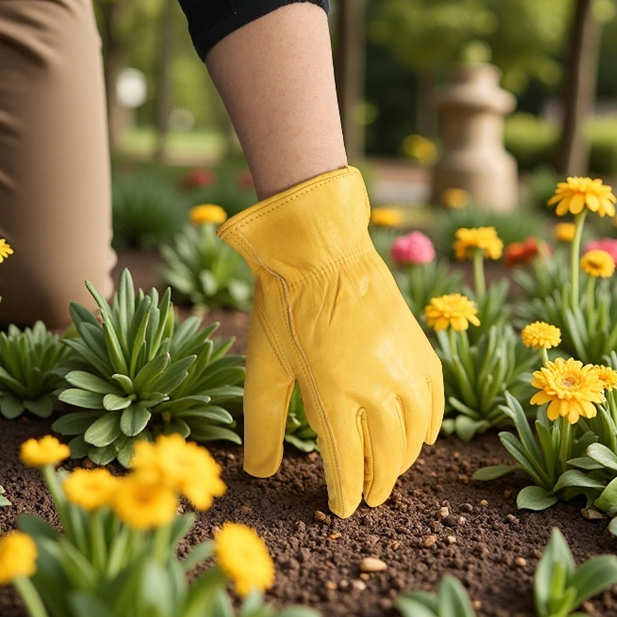 Guantes de protección laboral de piel de vaca de nuevo estilo, manipulación de trabajo, antideslizante, resistente al desgaste, jardinería, recorte, guantes de cuidado de jardín