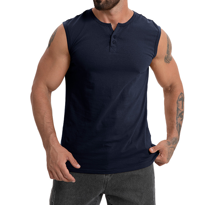 Men's Casual Sports Sleeveless Vest Pure Cotton T-Shirt Amazon Export Fitness Loose Sports Shirt Wide Shoulder