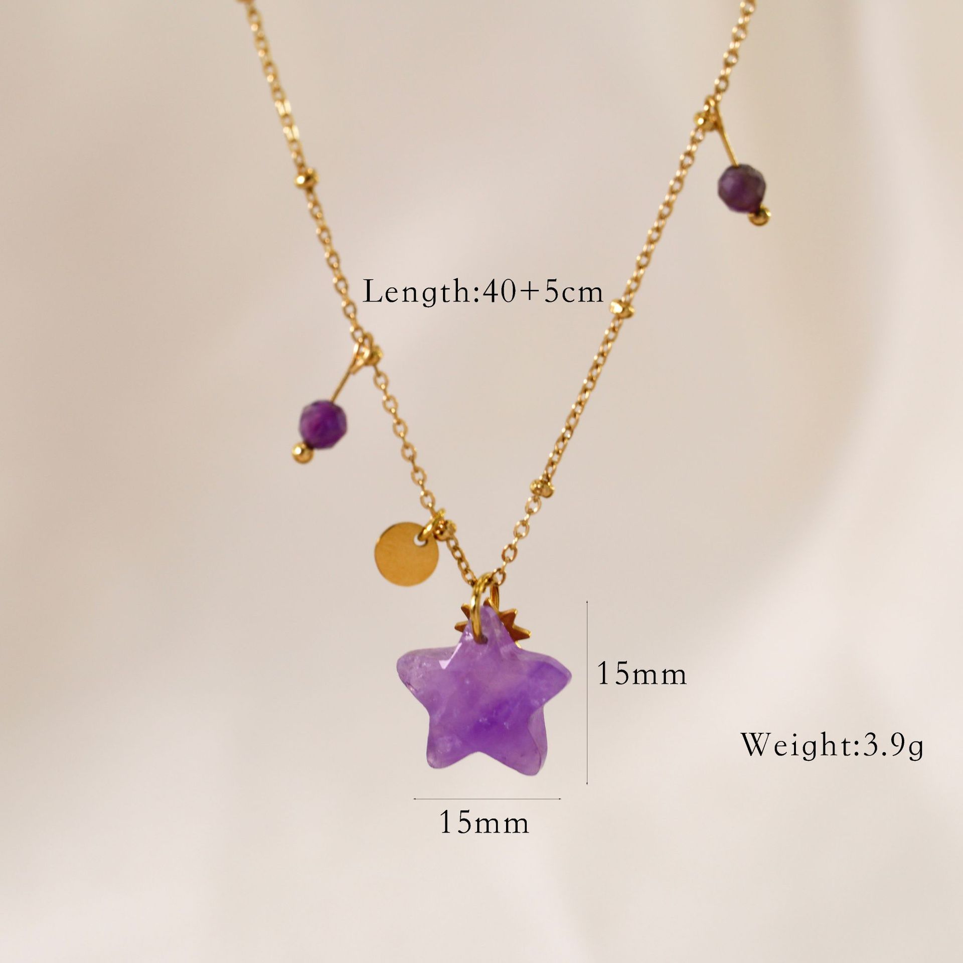 8g Weight Vacuum Plating Gold Plating Process Titanium Steel Pendant Material Necklace Classification Titanium Steel Chain Material 1 Piece Quantity Casual Occasion natural stone, Titanium Steel Material Geometric, Star Pattern Women's Gender Plating Design Marine Style, Simple Style Style Marine Style Simple Style Geometric Star Natural Stone Titanium Steel Necklace In Bulk 7