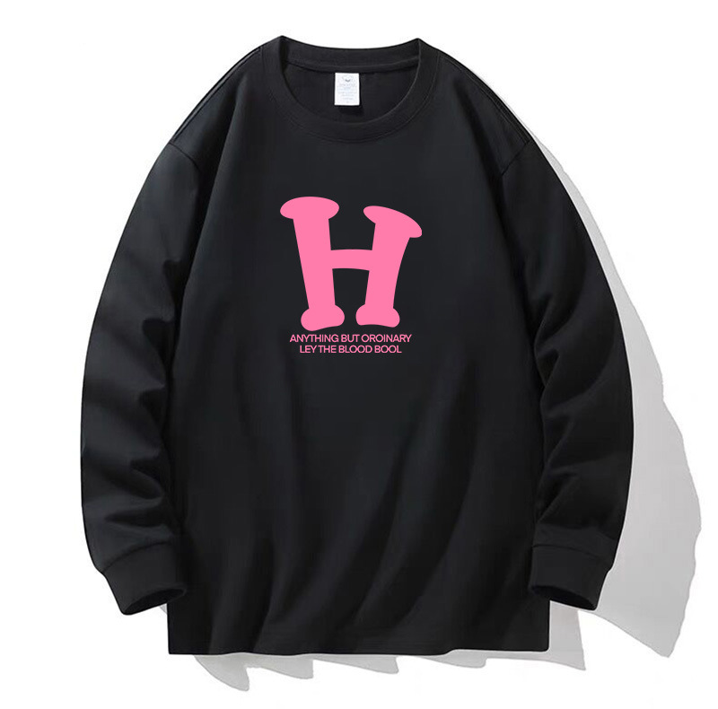 100% algodón pesado de alta calidad 230g de otoño camiseta de manga larga de cuello redondo negro camiseta de base suelta camiseta de mujer