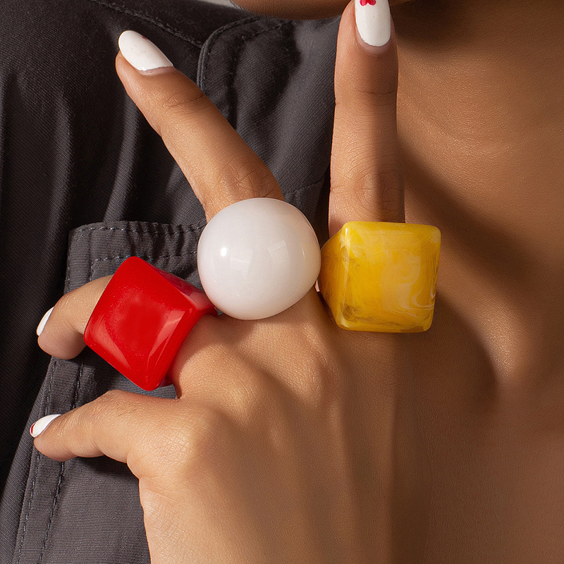 Korean cartoon color square acrylic womenu0027s jewelry set