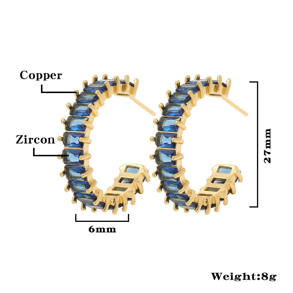 Glam C Shape Copper Gold Plated Zircon Earrings 1 Pair