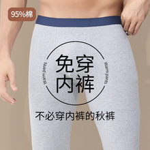秋冬新款无痕二合一彩棉男士秋裤打底裤紧身保暖裤薄款现货