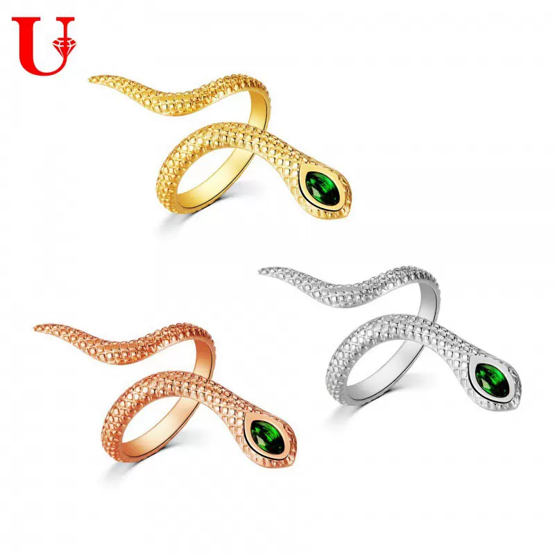 春夏新款欧美轻奢高级感弯曲蛇形开口戒指钛钢可调节戒指指圈指环