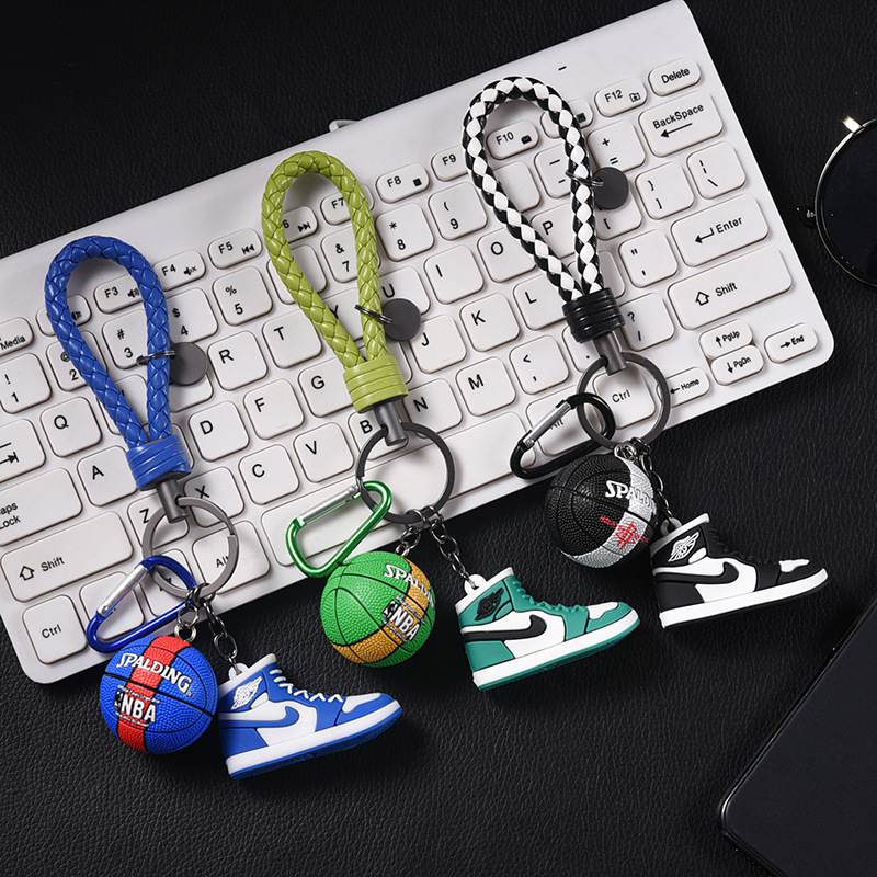 Personalized 3d mini sports shoes car keychain creative nba basketball key chain bag pendant for men