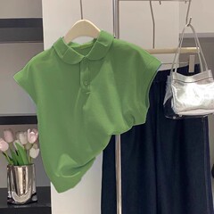 小衆のユニークな牛油果緑polo半袖女性の正肩tシャツのデザイン感があります。