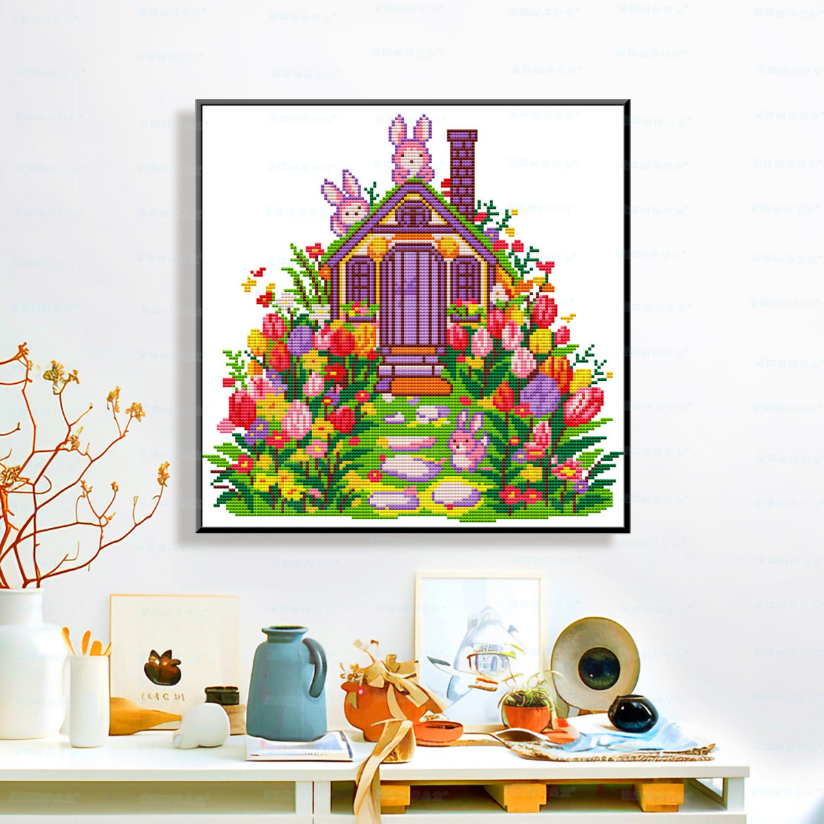 Mona Lisa real bordado cruzado Tulipan Casa de conejo nuevo estilo de sueño estética sala de estar pintura decorativa bordada a mano image 1