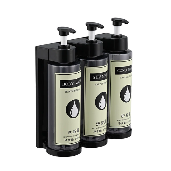 5035 three-head gray translucent (shampoo/conditioner/shower gel bottle) (double-use without holes)