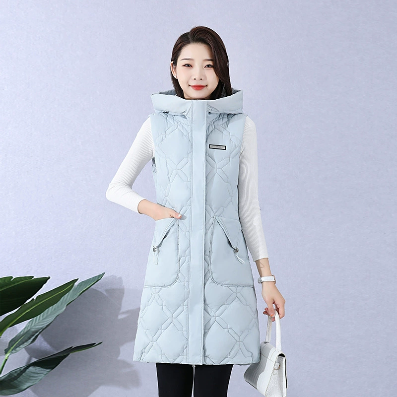2023 новый осенне-зимний пуховый хлопковый жилет, женский длинный Модный корейский студенческий жилет с капюшоном, модный жилет