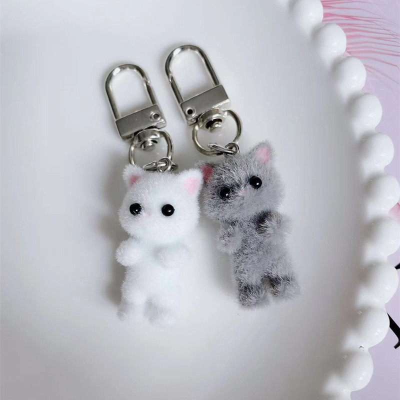 7g Weight Keychain Classification Daily Occasion Resin, Flocking Material Cat Pattern Women's Gender Cartoon Style, Cute Style Cartoon Style Cute Cat Resin Flocking Women's Keychain 7