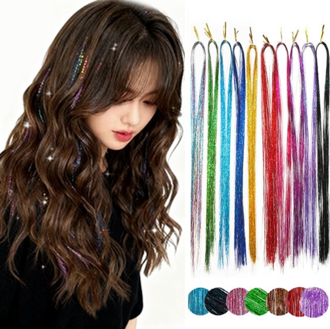 Xuchang Wig Shiny Hair Bundles Colorful Silk Dazzling Gold and Silver Silk Hair Extensions Hair Tinsel Laser Silk Hair Extensions