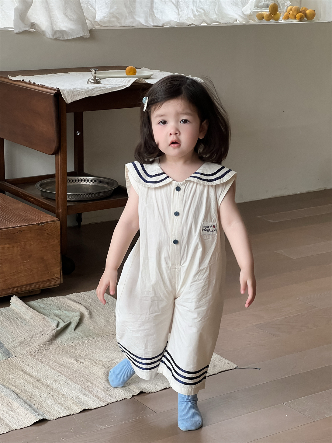 Ropa de verano para niñas, estilo delgado, novedad 2026, ropa de verano para niños, estilo coreano, ropa infantil, pelele de una pieza estilo marinero para bebé