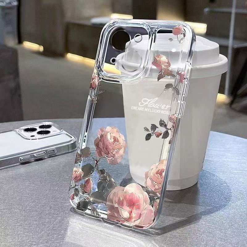 Pink Rose Suitable for Iphone16Promax Mobile Phone Case Simple Transparent Apple 15 Anti-Fall 1413 Fresh Pink Rose Suitable for Iphone16Promax Mobile Phone Case Simple Transparent Apple 15 Anti-Fall 1413 Fresh