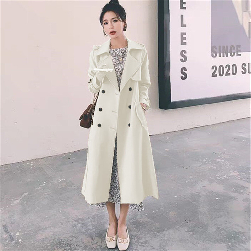 Double-Breasted Trench Coat for Women, 2026 Spring, Elegant Commuter Style, Korean Version, Petite, Trendy British Style, Long Coat