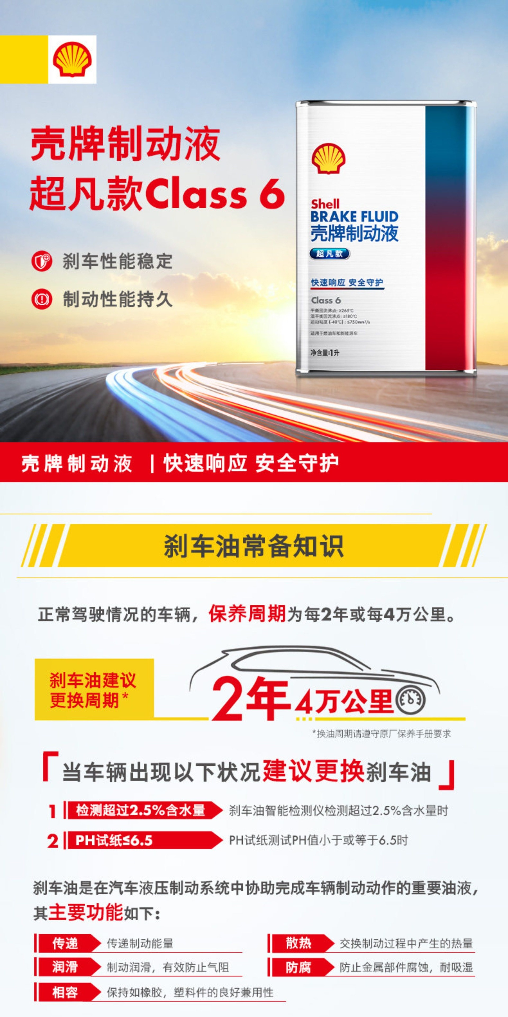 Shell Brake Fluid Extraordinary Brake Oil with Stable Performance and Long-Lasting Braking Performance Class 6 1L Pack