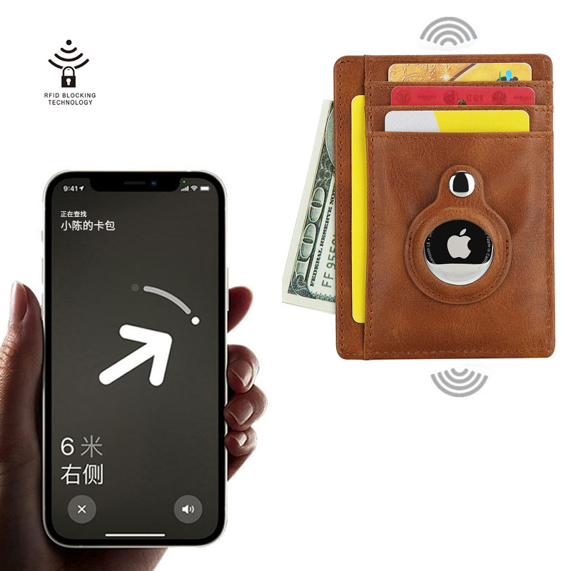 Spot Airtag Apple Tracker Card Holder Pu Thin Rfid Credit Card Holder Leather Wallet