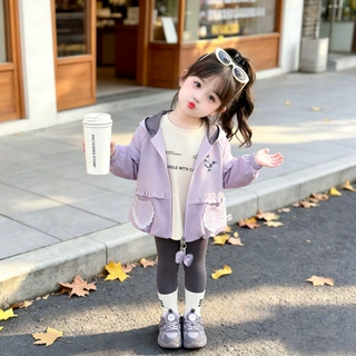 女童外套春秋2026新款可爱卡通带帽风衣小女孩秋季甜美宽松夹克衫