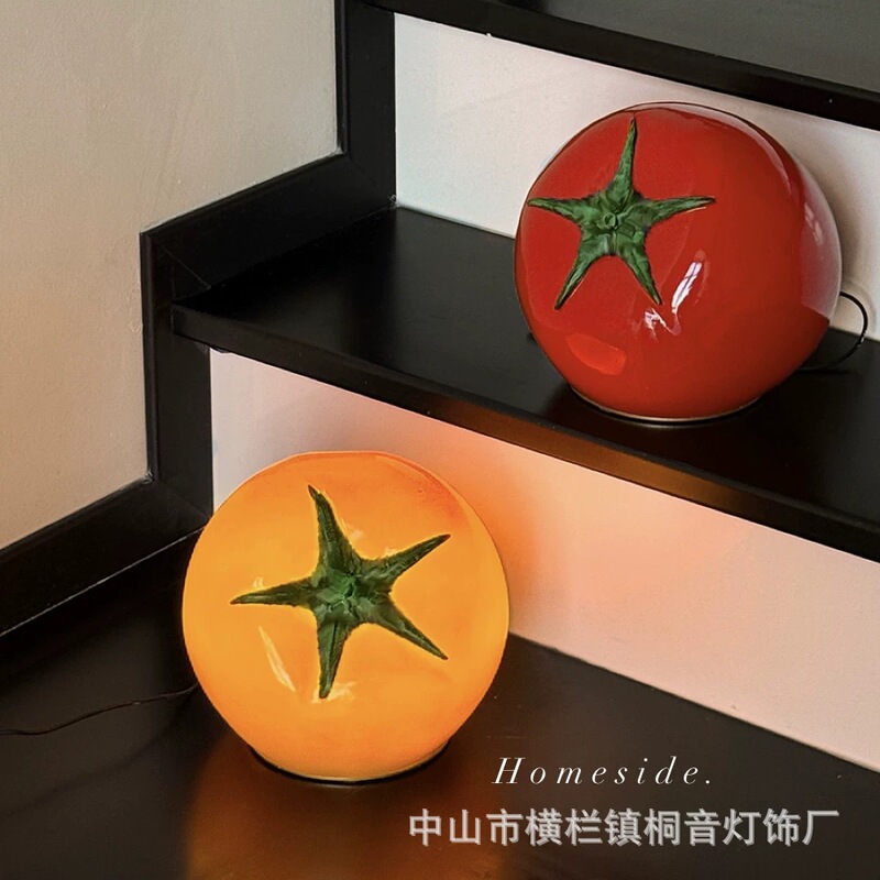 Tomato Art Creative Table Lamp Atmosphere Nightlight Advanced Sense Tomato Table Lamp Bedroom Bedside Table Decorative Ornaments