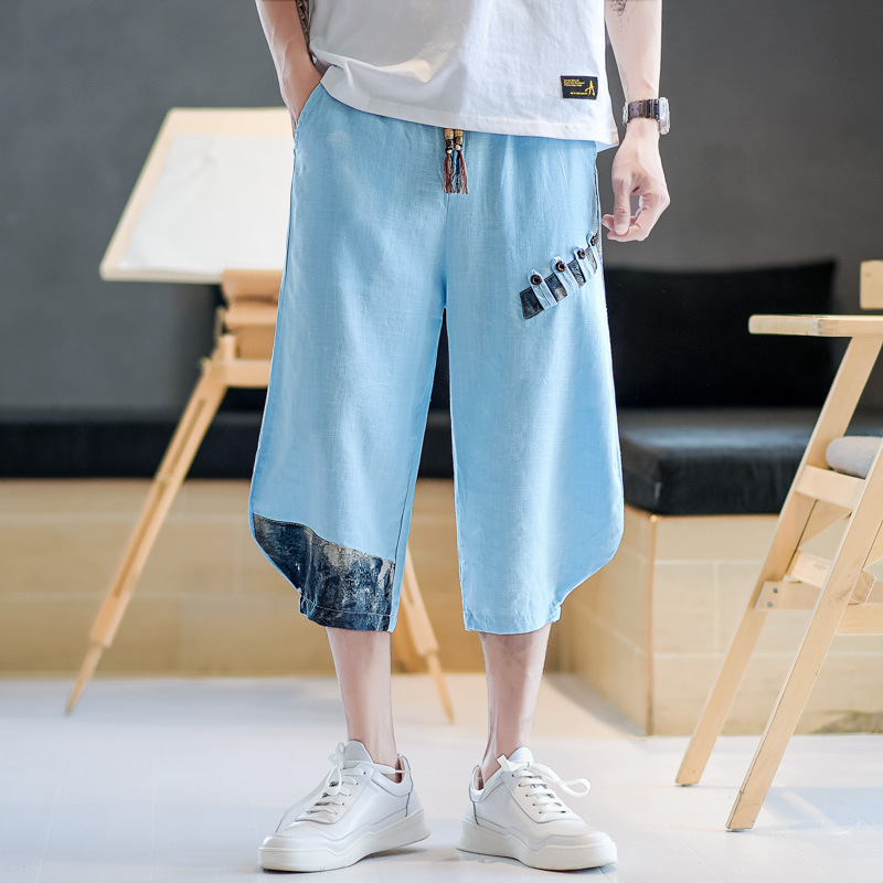 Summer Thin Linen Pants Chinese Style 2026 Men's Large Size Casual Shorts Harem Cotton-Linen Cropped Pants