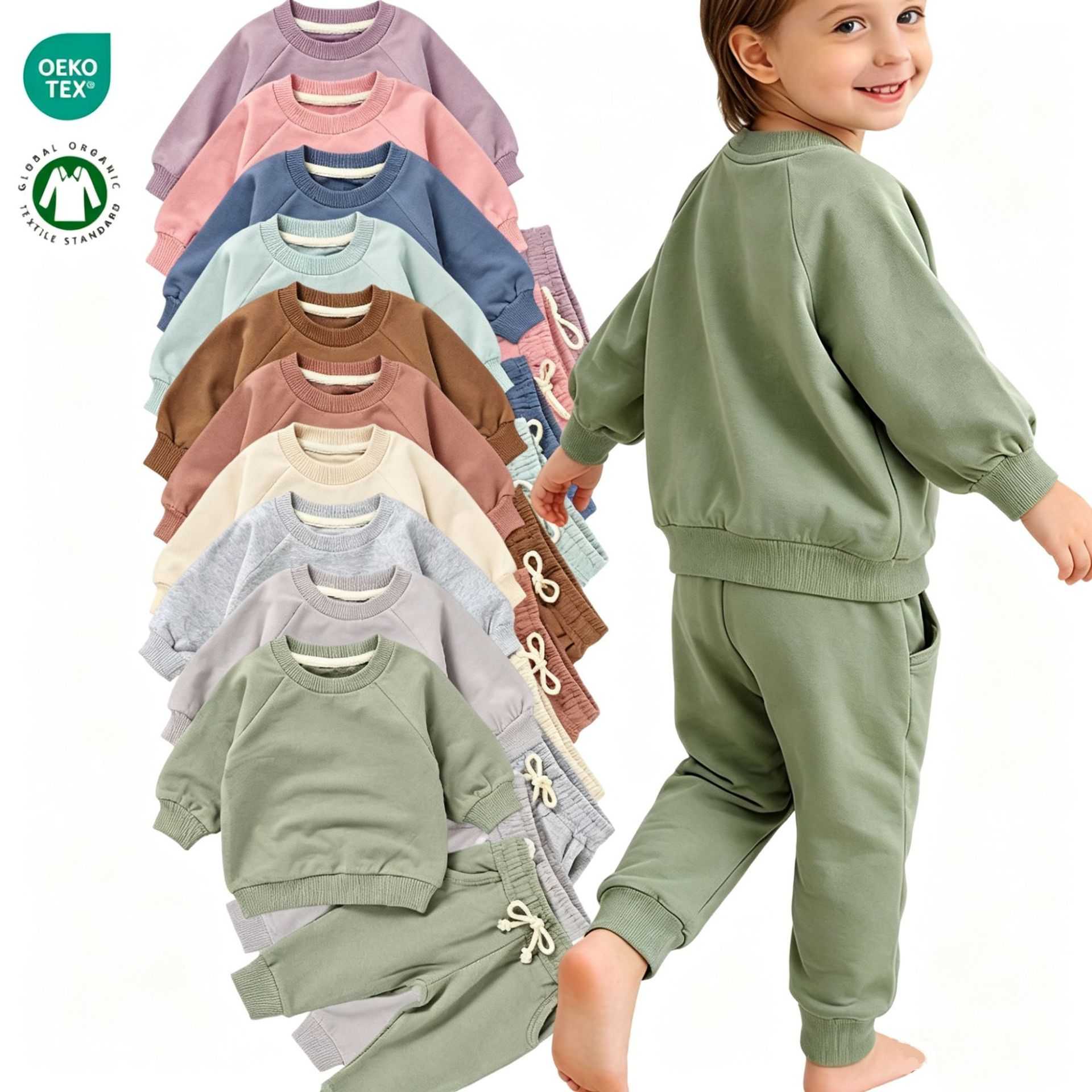 Baby and Toddler Sweatshirt and Sweatpants Set, Unisex Solid Color Pullover and Long Pants, Two-Piece Set for Home and Outing, Organic Cotton