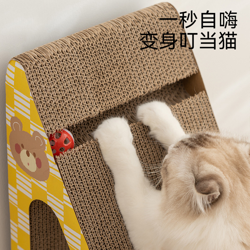 Gato nervioso dibujos animados oso triángulo vertical gato agarrar tablero para jugar dormir en un hogar garras de molienda resistentes al desgaste mascota juguetes gatos