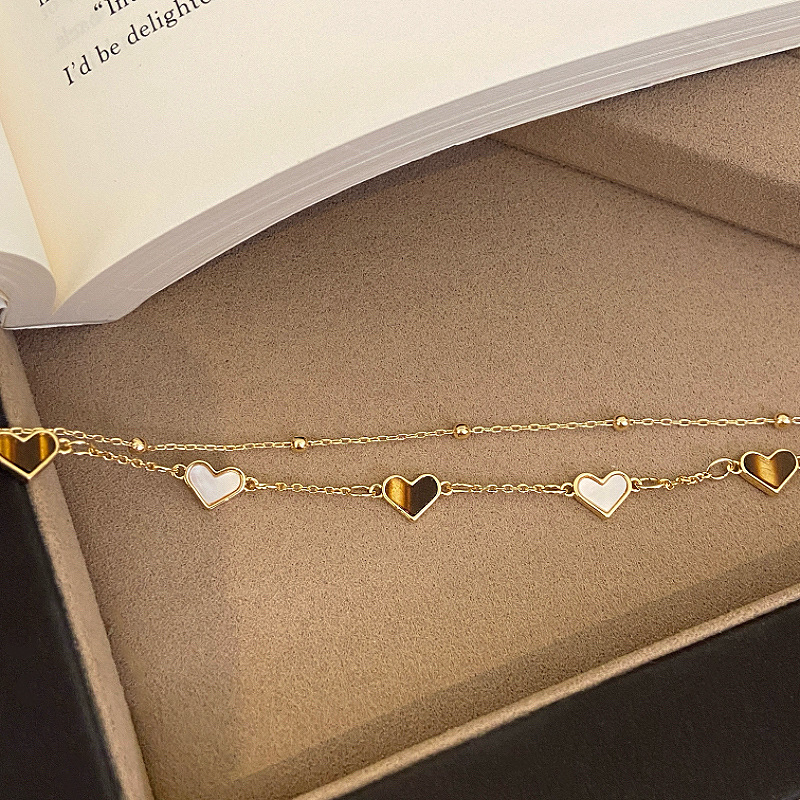 Double-Layered Love Natural Shell Imitation Tiger Eye Stone Bracelet for Women, High-End, Versatile, Exquisite, Light Luxury, Niche Fashion Jewelry