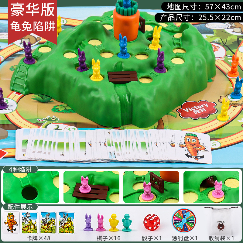 Juego de trampa de conejo juguete de ajedrez actualización con mapa tortuga conejo carrera a campo travieso defensa rábano juego de mesa educativo para niños