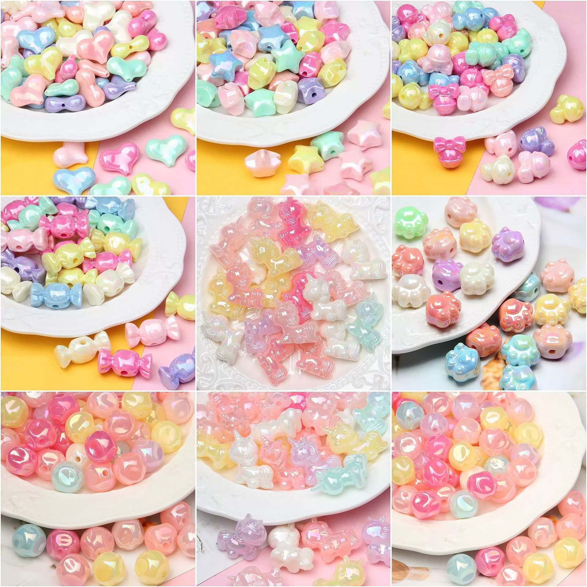 亚克力镀彩珠子DIY串珠手链手机链串珠笔diy配饰材料糖果散珠批发