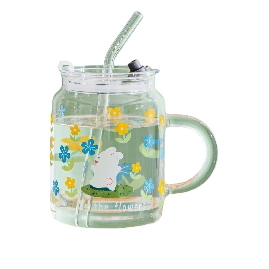 Personalidad creativa de dibujos animados colorido mundo animal taza de regalo de vidrio de paja lindo regalo de la mano taza para beber