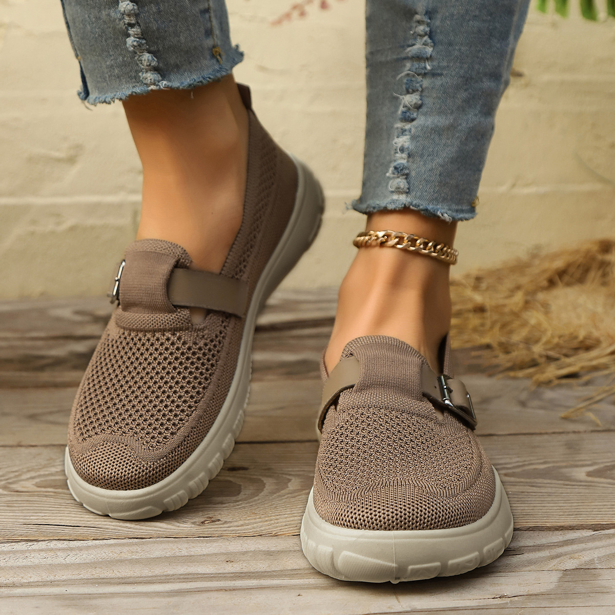 Women's plus Size Breathable Mesh Platform Casual Loafers Sporty Style Autumn New Fashion Ladies Slip-On Shoes_voghion.com