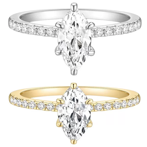 European and American Style Dazzling Diamond Ring, Eco-Friendly Copper Set with 1.5 Carat 6×12 Marquise-Shaped Cubic Zirconia Diamond Ring, Factory In-Stock