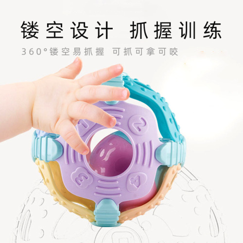 Infant hand-grabbing rattle fitness educational soft rubber ball bell ring chewable toy infant baby early education play