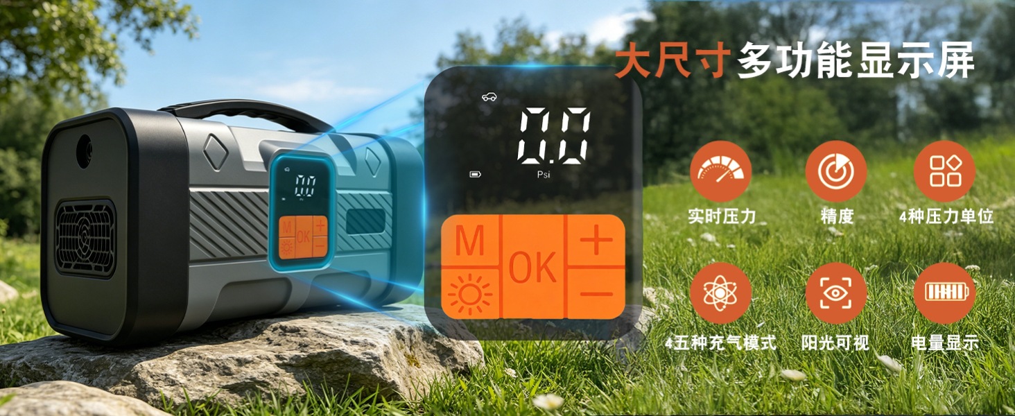 [3C Certified] Premium Car Air Compressor and Emergency Jump Starter Combo - Electric Tire Inflator for Cars