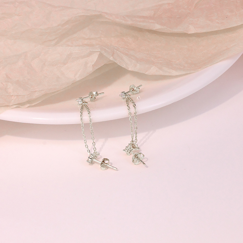 925 Sterling Silver Gem Geometric Earrings display picture 2