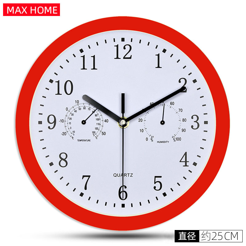 Amazon suministro de plástico Reloj de pared con higrómetro simple moderno dormitorio mudo Reloj de pared reloj