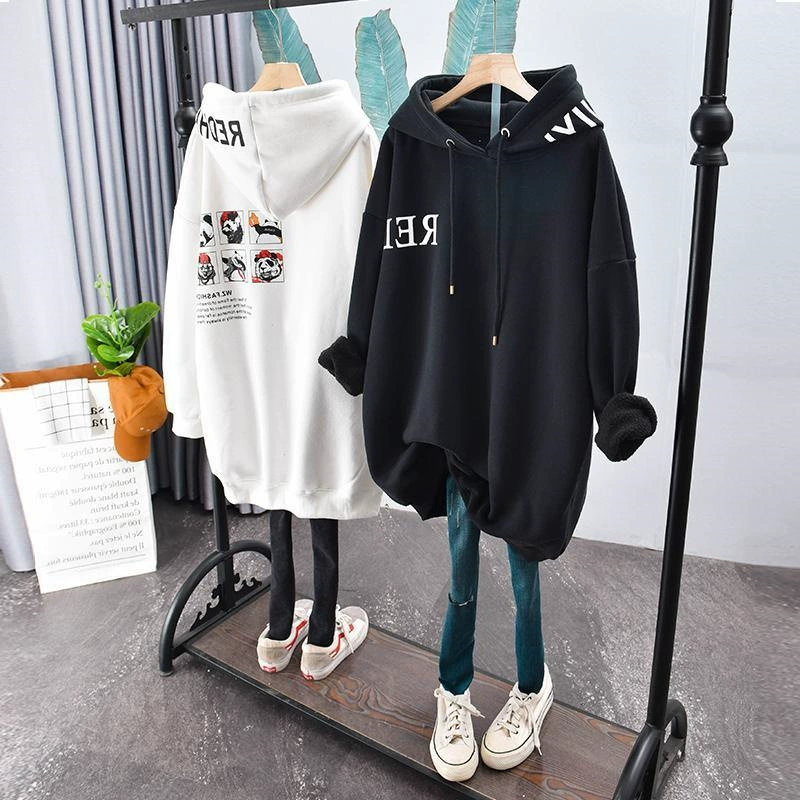 Толстик женский кашемир осенью и зимой 300 фунтов толстый MM свободный средний длинный живот тонкий с длинными рукавами