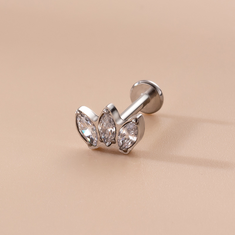 Fashion Geometric Stainless Steel Inlaid Zircon Labret 1 Piece