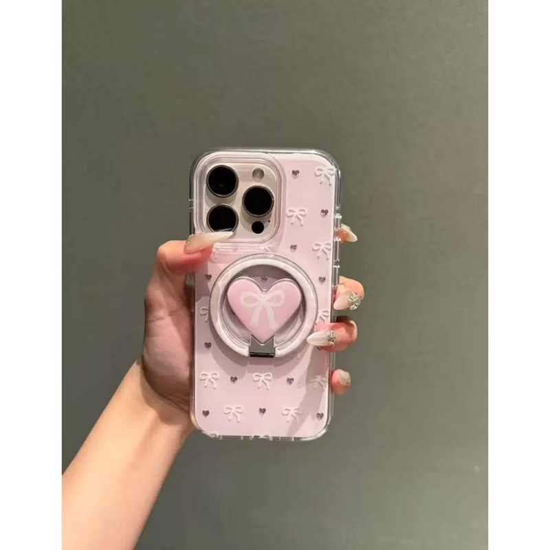 粉底满屏蝴蝶结爱心磁吸支架适用iPhone16promax苹果15手机壳17女|undefined