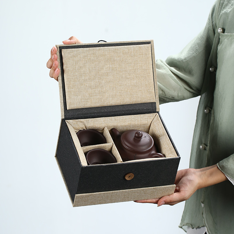 Botón de lino, caja de regalo rectangular, taza de té, caja de regalo de porcelana antigua