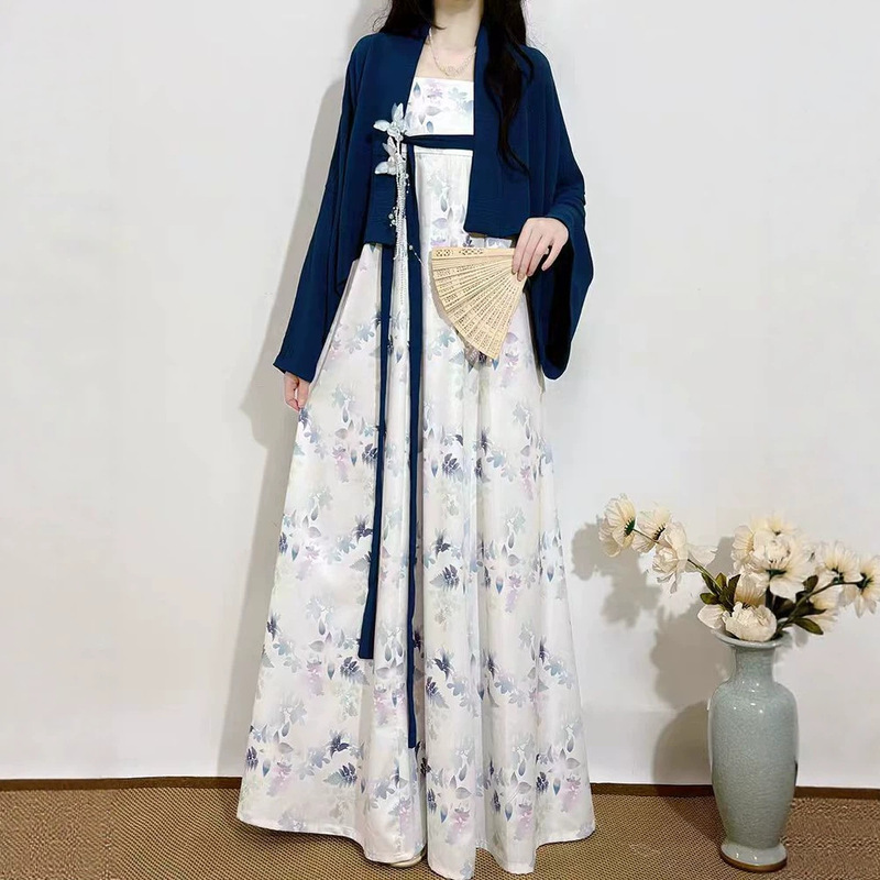 Summer New Chinese Style Hanfu for Women 2026 New Summer National Style Improved White Floral Daily Dress Summer New Chinese Style Hanfu for Women 2026 New Summer National Style Improved White Floral Daily Dress