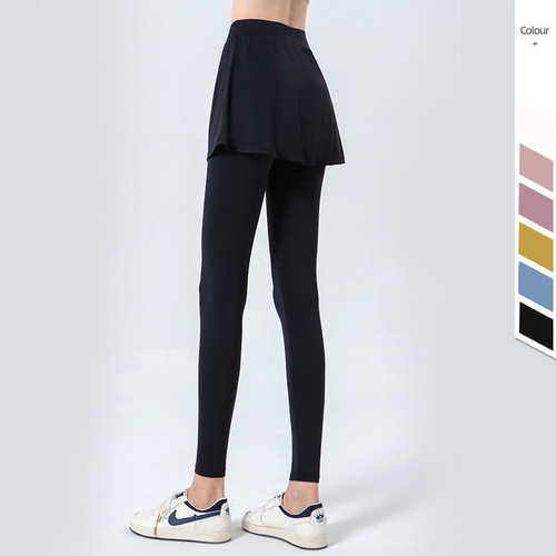 2024 spring and summer new fake two-piece quick-drying yoga pants tennis skirt women's cloud-like high-waist breathable tights sports pants