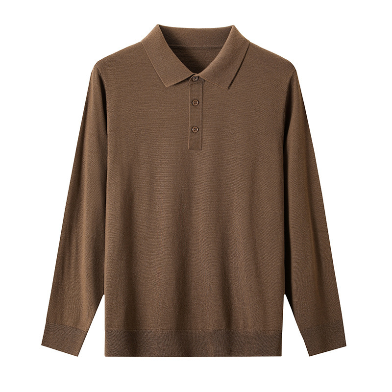 Worsted Woolen Knitwear Men's Business Casual Polo Collar Knitwear with Autumn and Winter New Top Thin Pure Color Knitwear