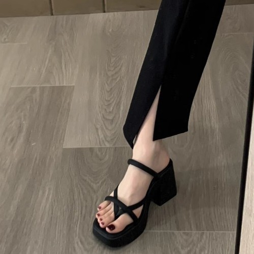 Women's Summer Outerwear Cozy Rough Heel Exquisite Height Increasing Thick Sole French High Heel Slippers