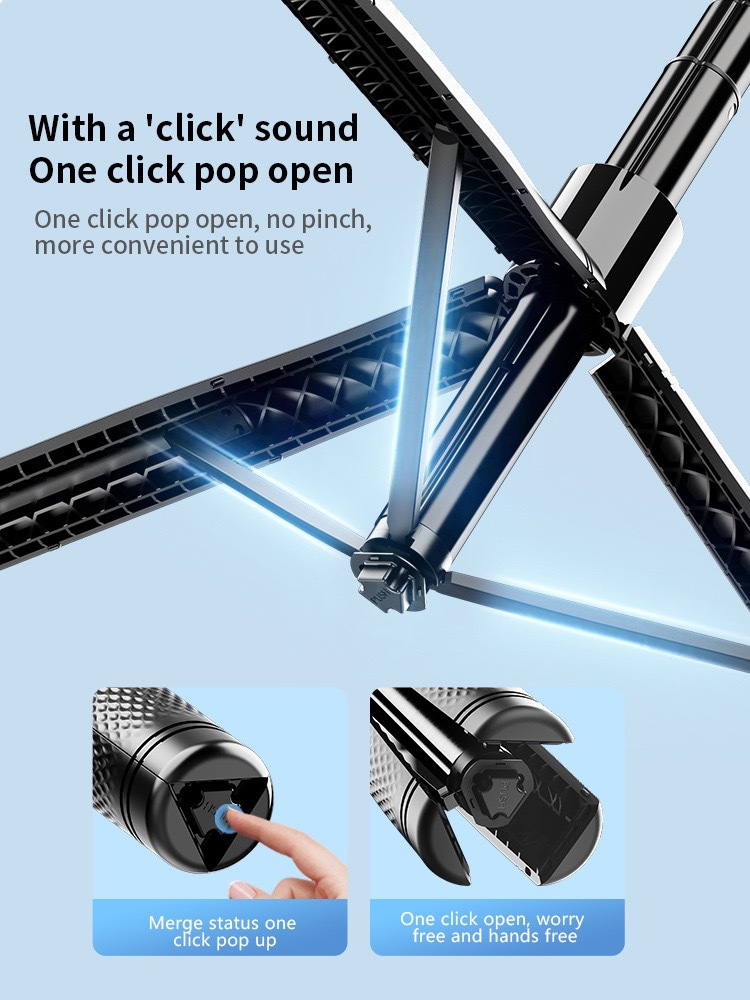 K29 Telefoon Bluetooth Afstandsbediening Statief Selfie Stick Vierassige Handheld Stabilisator Live Streaming Vloerstatief 2,15 m_voghion.com