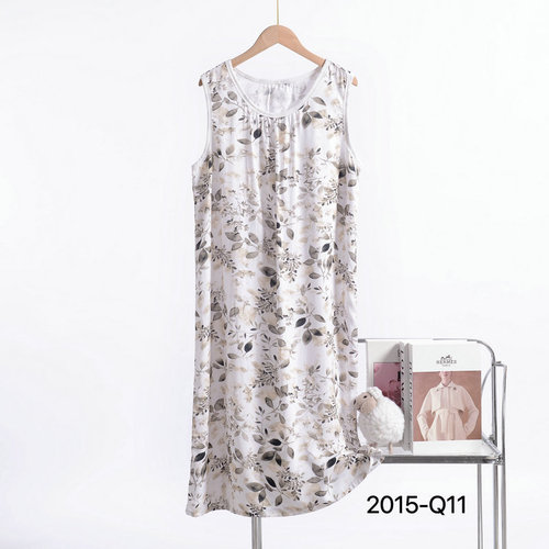 Miansilk nightdress, women's summer loose large size sleeveless vest, skirt, artificial cotton home wear, mother's cotton silk nightgown